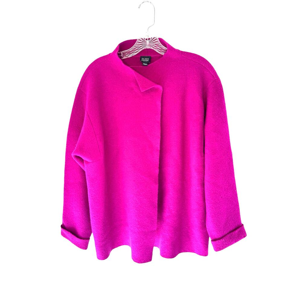 Eileen Fisher Purple Basic Classy Dressy Wool Felt Sweater Jacket‎ Size Medium
